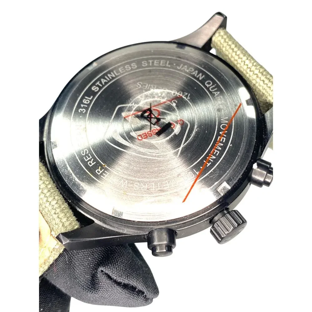 Szanto 1202 Chronograph 46mm Pilot Watch Military Aviator Black Dial Quartz 100m